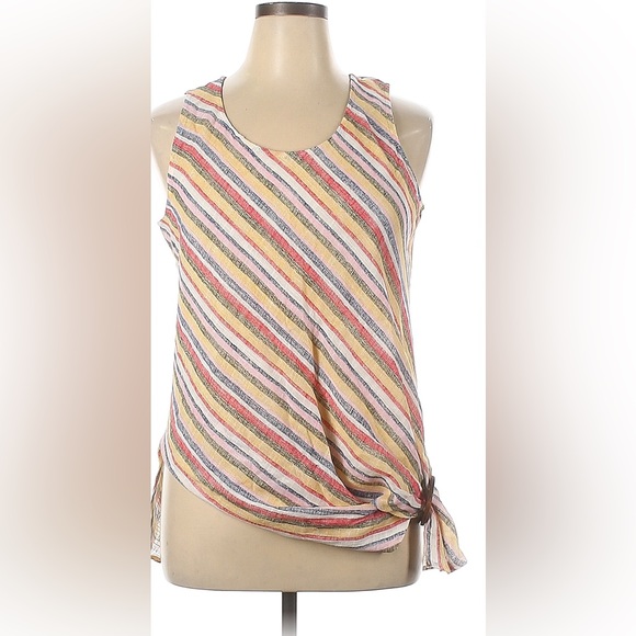 COCO BIANCO STRIPED TOP WOMENS TIED TO THE SIDE SLEEVELESS COLOR YELLOW SIZE M - Picture 3 of 13